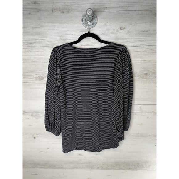 Max Studio Shirt Womens Small Black White Stripe 3/4 Puff Sleeve Stretch 8705S75 - Picture 9 of 9